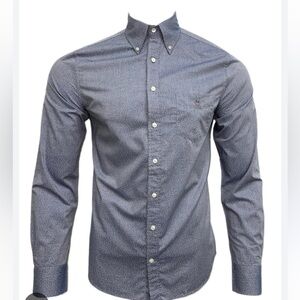 NWT GANT Men's Printed Poplin Denim Blue Melange Fitted  Shirt